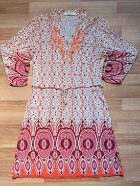 Robert Graham Pink and Orange Printed Midi Dress